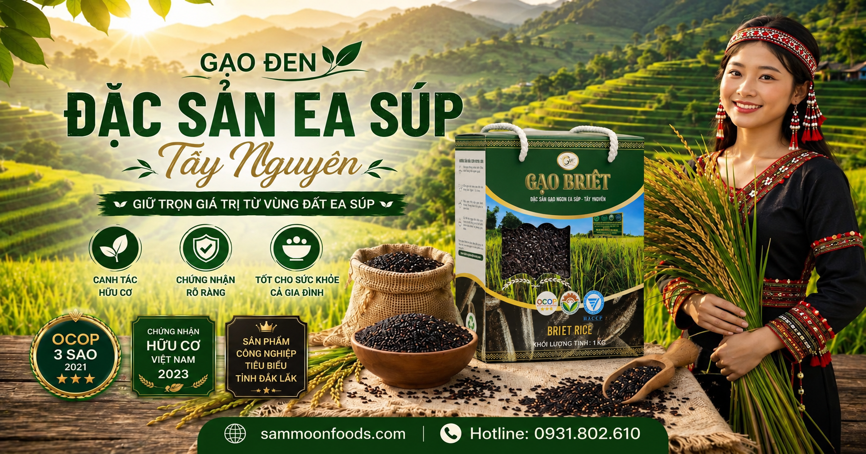Gạo BRIÊT - Gạo lứt hữu cơ đặc sản vùng Ea Súp 3 Gao den dac san Ea Sup